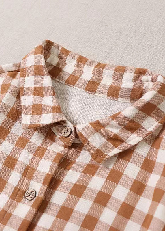 Orange Ruffled Pockets Plaid Dress Spring