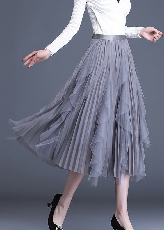 Boutique Grey Patchwork Design Asymmetrical Fall Skirts