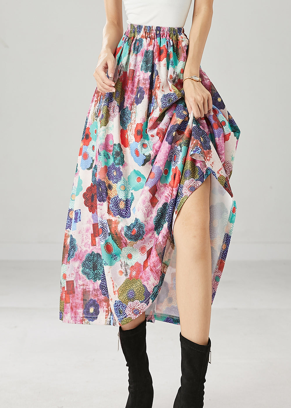 Purple Print Exra Large Hem Cotton Skirts Spring