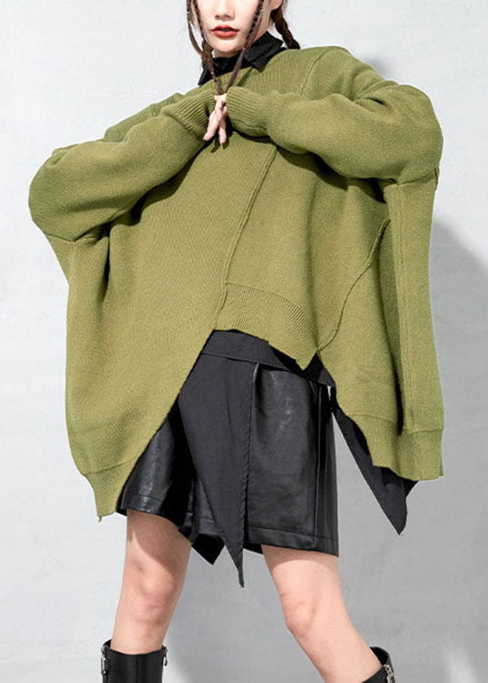 Green O-neck Patchwork Knit Sweaters Spring