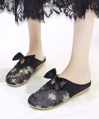 Embroidery Splicing Slide Sandals Black Breathable Mesh