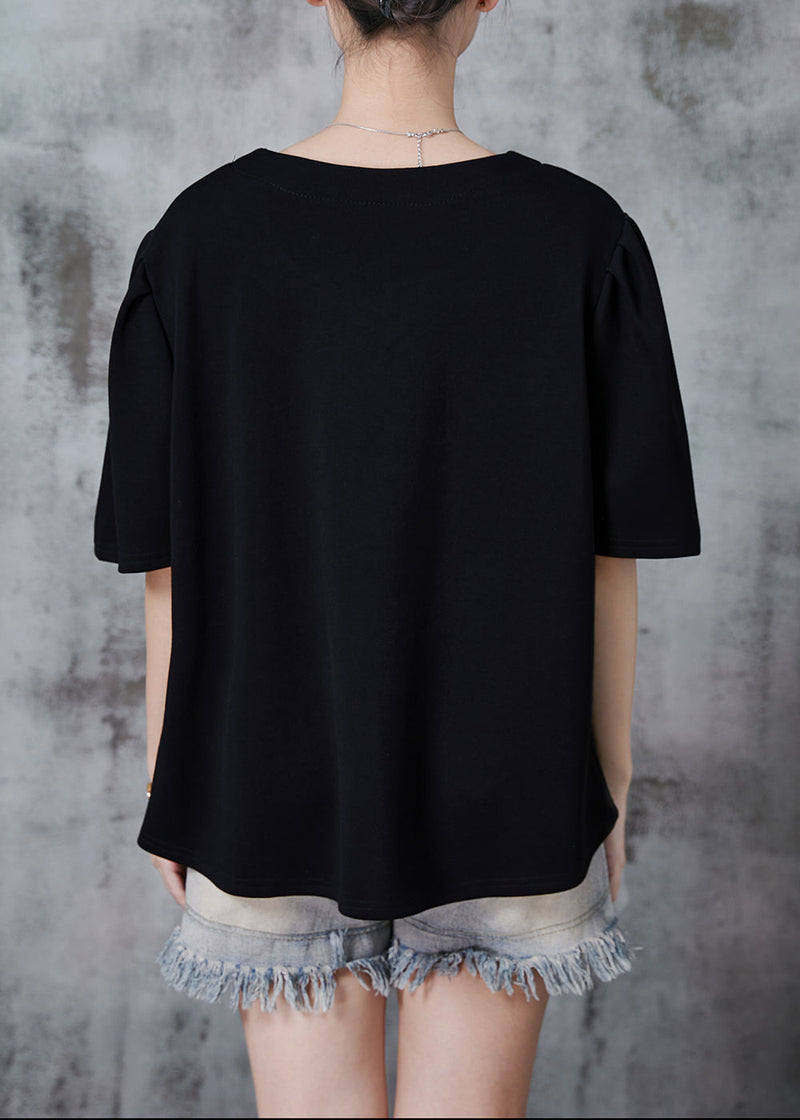 Simple Black O-neck Oversized Cotton Tanks Summer