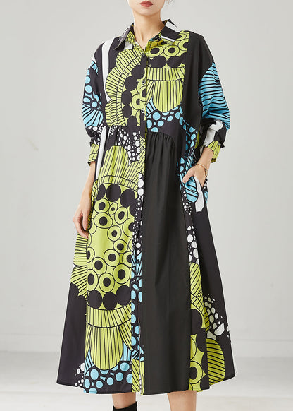 Black Oversized Print Cotton Maxi Dresses Spring