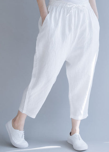 White Cinched Linen Pants Trousers Spring