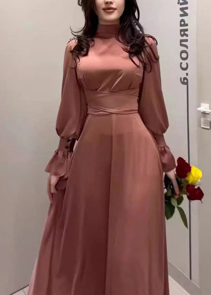Spring Waist Cinching Silk Long Dress