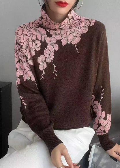 New Grey Turtleneck Patchwork Wool Knit Top Long Sleeve Winter