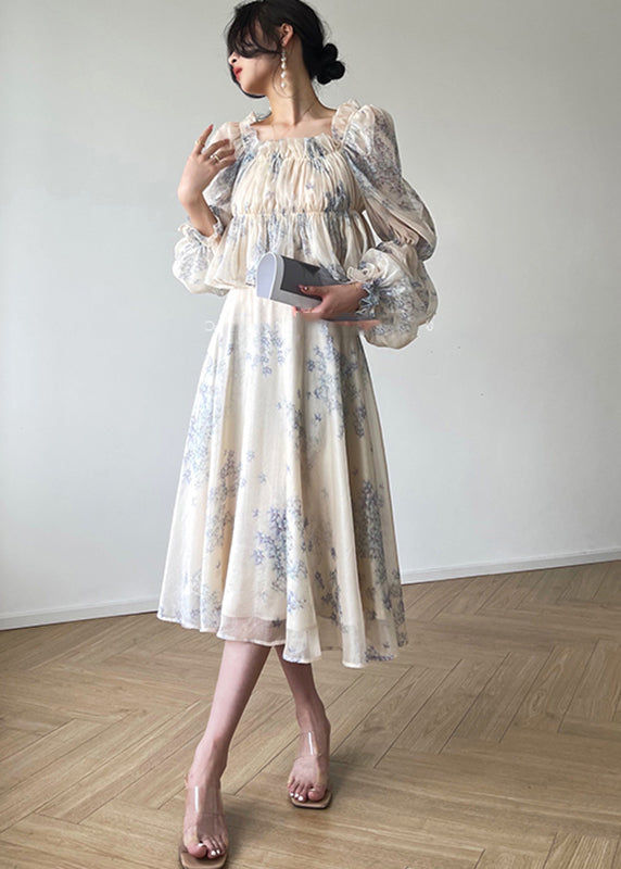 Square Collar Print Top and Skirts Two Pieces Set Fall