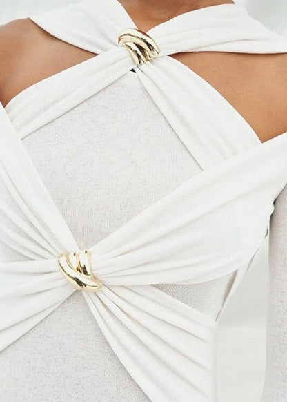 Slim Fit White Hollow Out Knitting Cotton Long Dresses Fall
