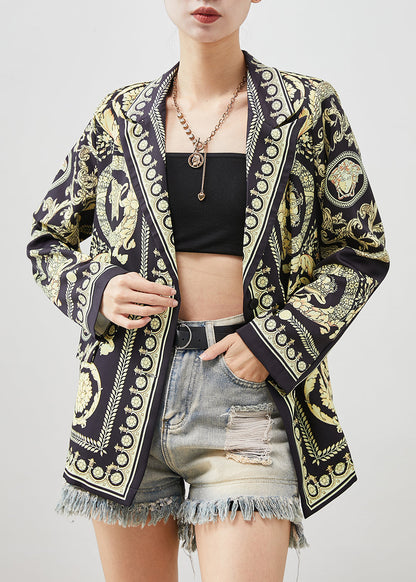 Black Original Design Print Spandex Coat Spring
