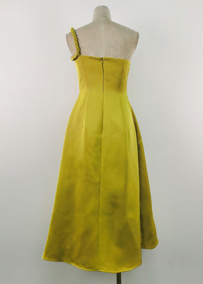 French Green Asymmetrical Silk Long Dress Sleeveless