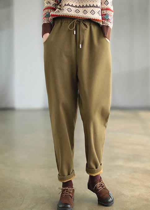 Simple Khaki Clothing Spring Elastic Waist Drawstring Ideas Pant