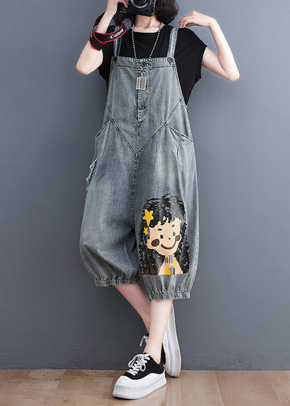 Blue Slash Neck City Girl Denim Jumpsuit Summer