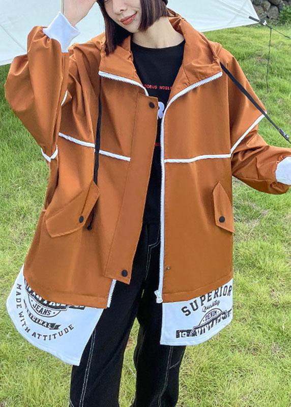 Unique Caramel Pockets Button Zippered Fall Patchwork Long Sleeve Coat