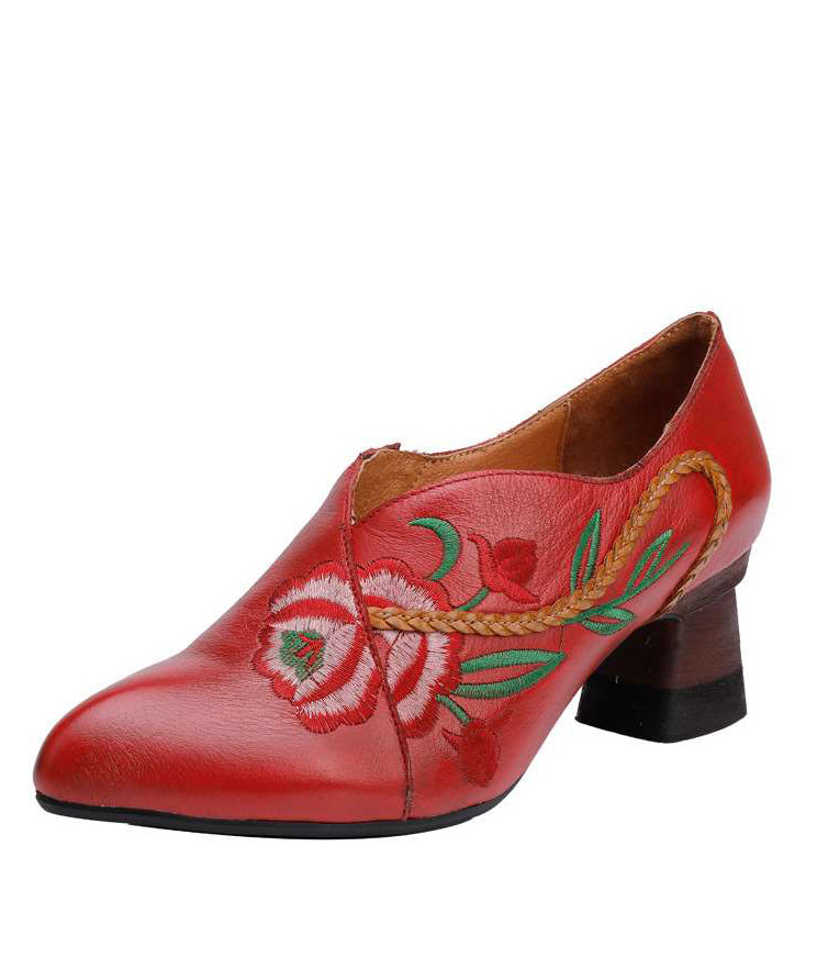 Red Cowhide Leather Embossed Splicing High Heels