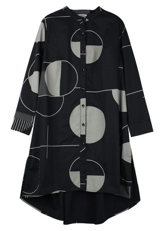 Modern Black Geometric Low High Design Side Open Long Shirts Shirts Fall