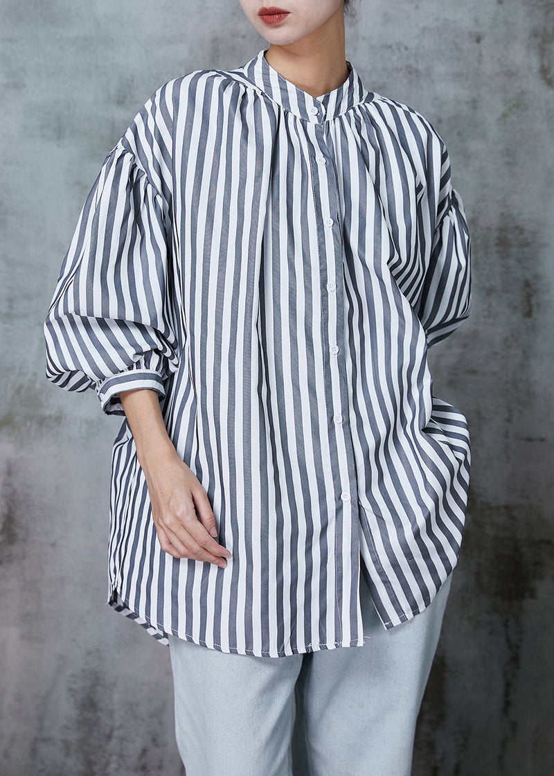Grey Oversized Striped Cotton Shirt Spring