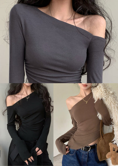 Unique Black Asymmetrical Design Cotton Shirts