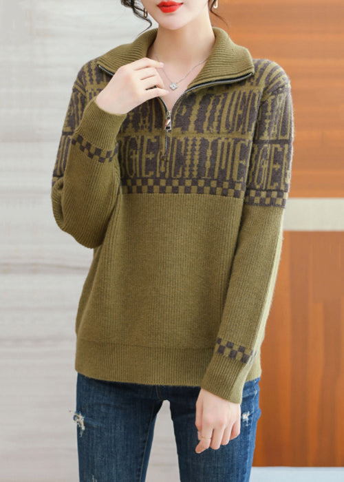 Grass Green Peter Pan Collar Zip Up Wool Knit Sweaters Fall