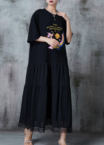 Diy Black Exra Large Hem Patchwork Cotton Maxi Dresses Summer