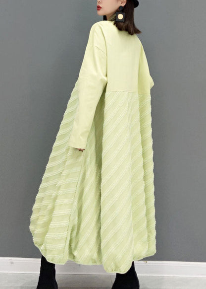 Green Striped a Line Skirts Maxi Dresses Button Spring