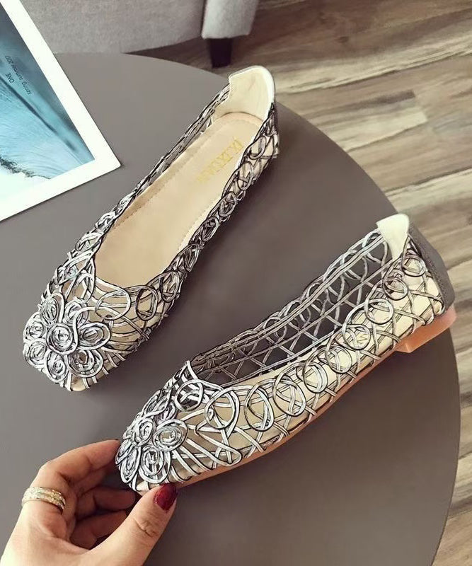 Mulberry Hollow Out Walking Flat Sandals Faux Leather Art Splicing