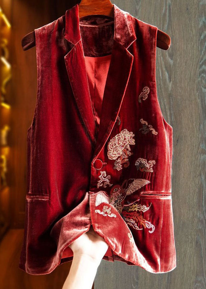 Red Patchwork Velour Two Piece Tops and Pants Print Spring