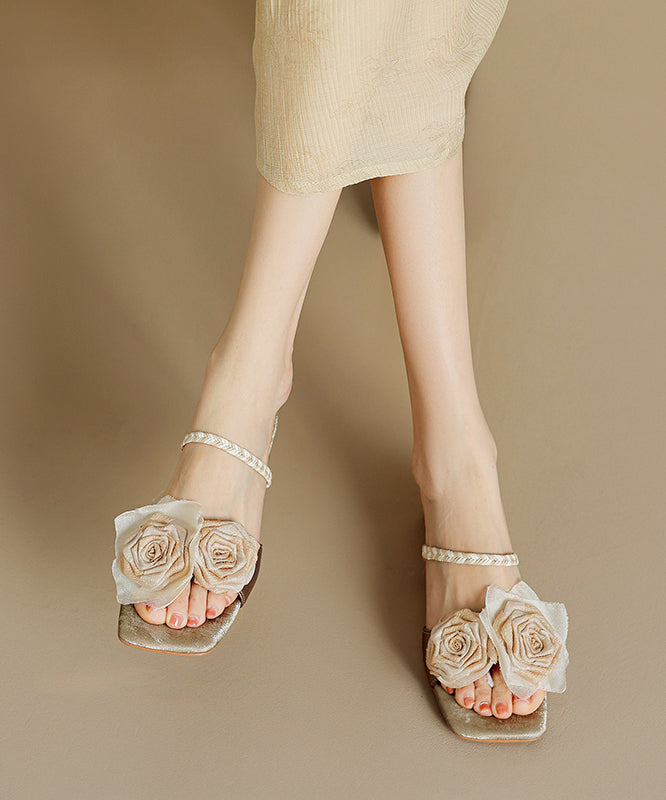 Brown Cowhide Leather Splicing Slide Sandals Peep Toe