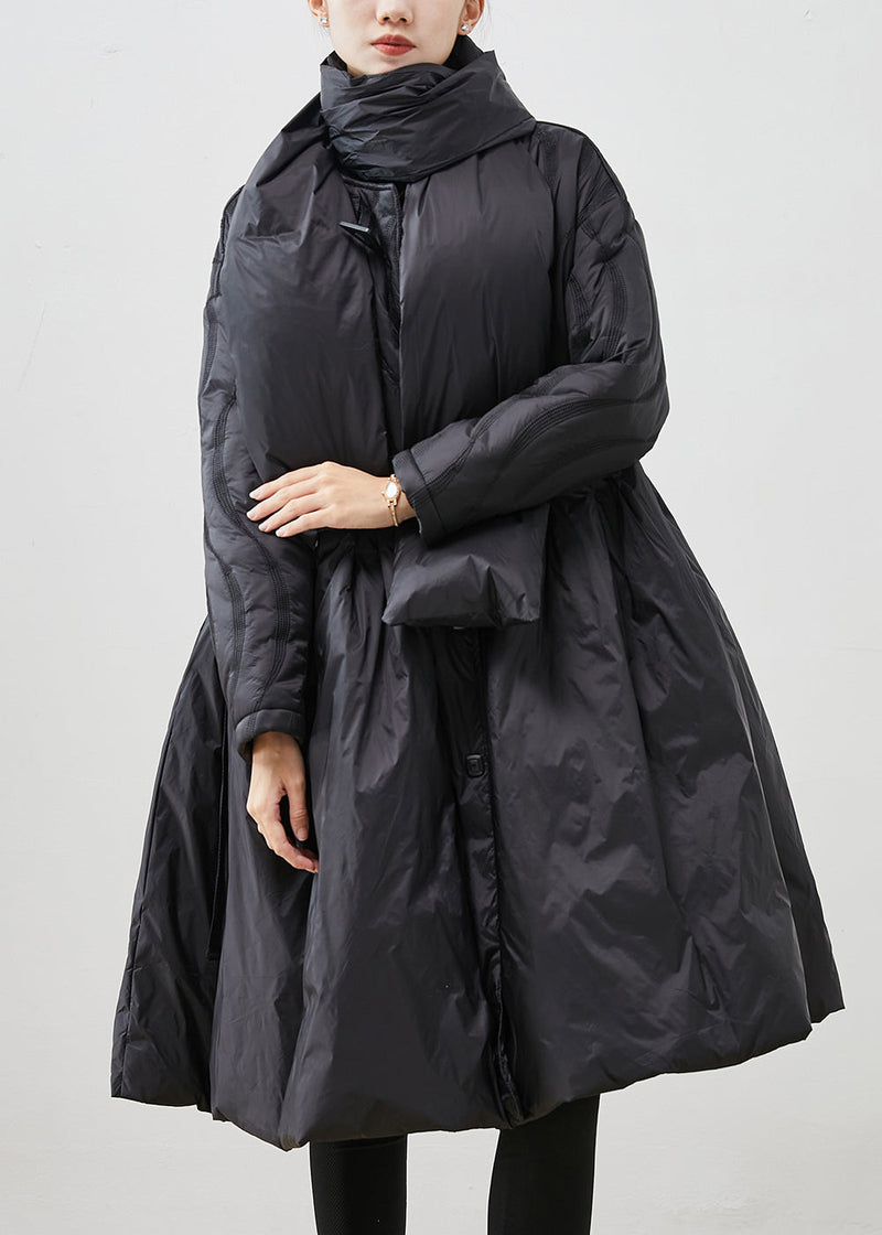 Boutique Black Ruffled Exra Large Hem Free Scarf Duck Down Puffers Jackets Winter