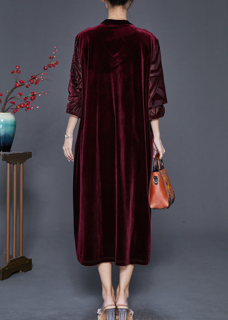 Natural Mulberry V Neck Silk Velour Maxi Dresses Fall