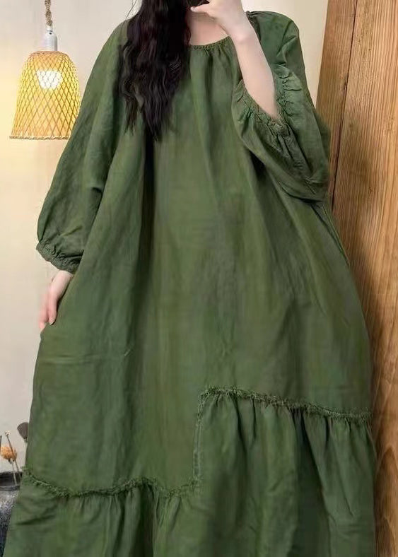 Tea Green Oversized Wrinkled Cotton Dress Fall
