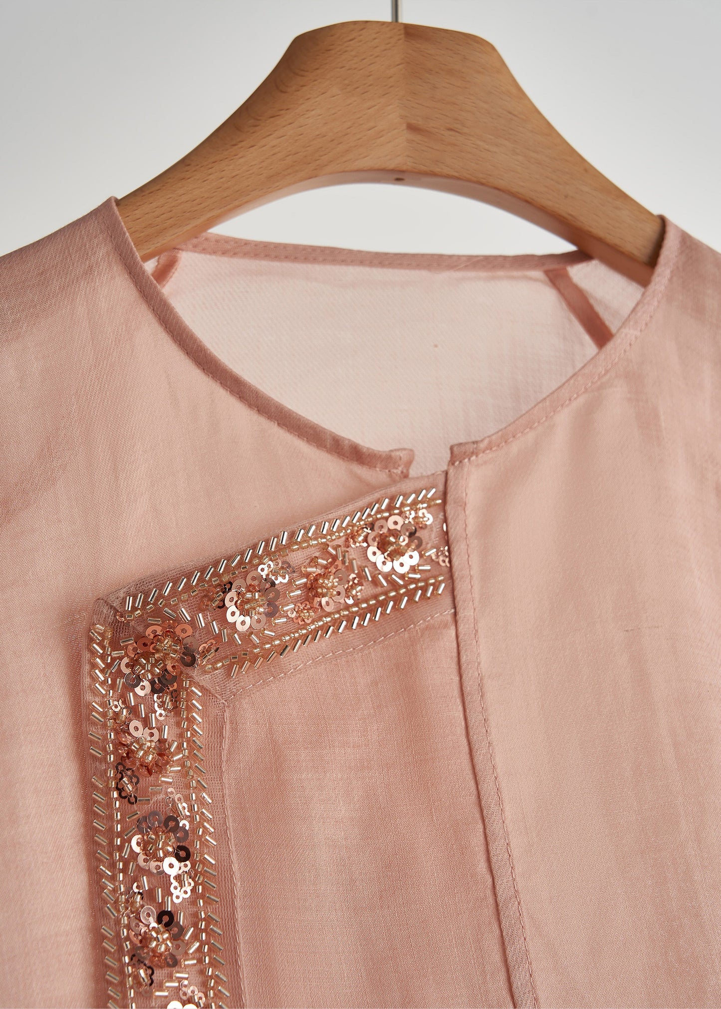 French Pink Sequins Embroidered Cotton Two Piece Set Clothing Fall