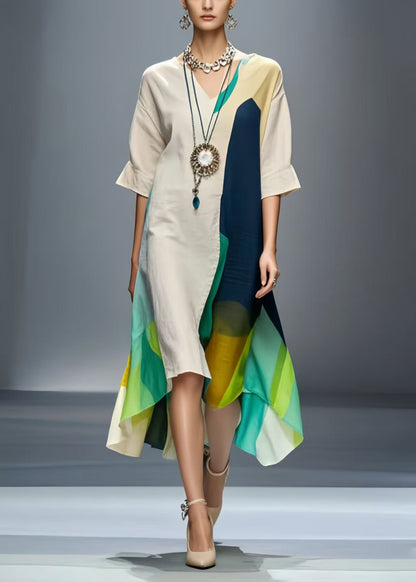 Stylish Apricot Asymmetrical Design Cotton Vacation Dress Summer