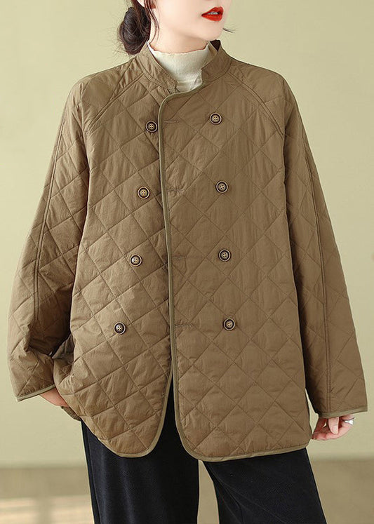 Organic Coffee Stand Collar Double Breast Fine Cotton Filled Jacket Winter
