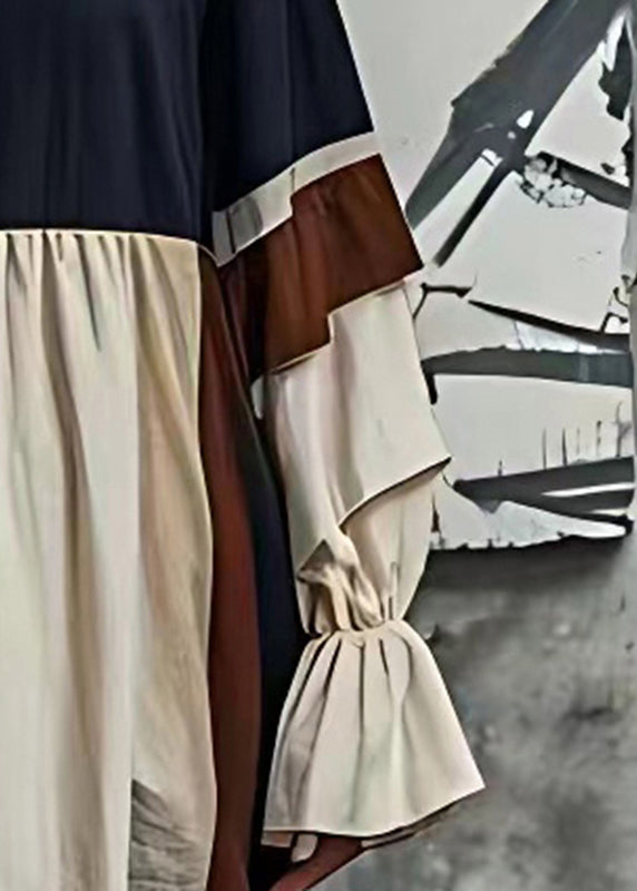 Handmade Colorblock Oversized Patchwork Cotton Vacation Dresses Summer
