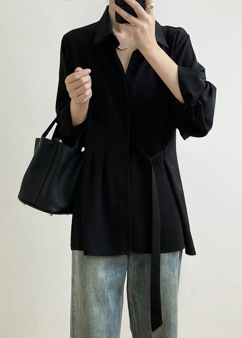 Caramel Peter Pan Collar Lace Up Loose Shirt Top Fall