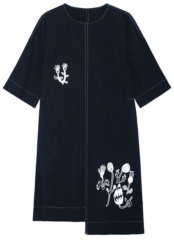 Stylish Black Embroideried Button Asymmetrical Design Fall Long Sleeve Dresses