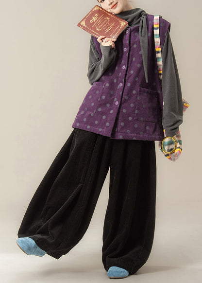 Italian Purple Corduroy Vest Pants and T Shirt Threepiece Set Winter