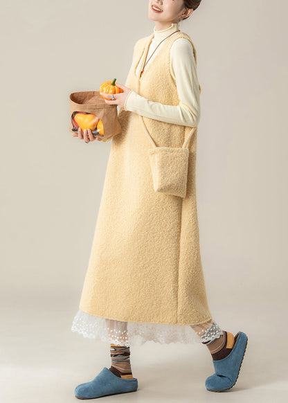 Slim Fit Yellow U Neck Back Side Open Lace Patchwork Woolen Two Pieces Set Spring