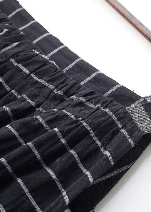 Classy Black Striped Pockets Carpenter Fall Linen Dress