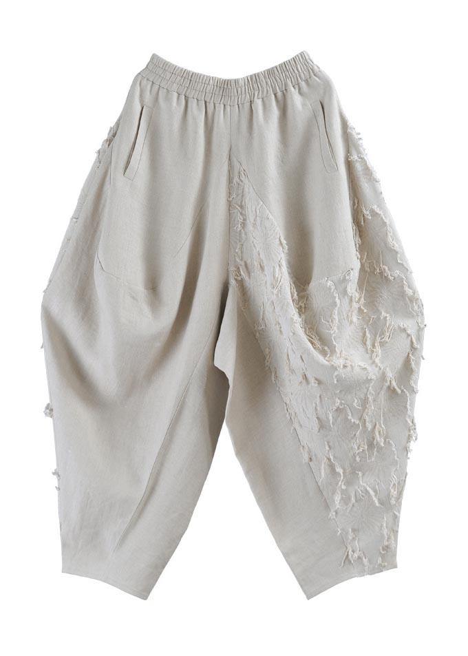 Beige Pockets Cotton Linen Radish Trousers Pants Summer
