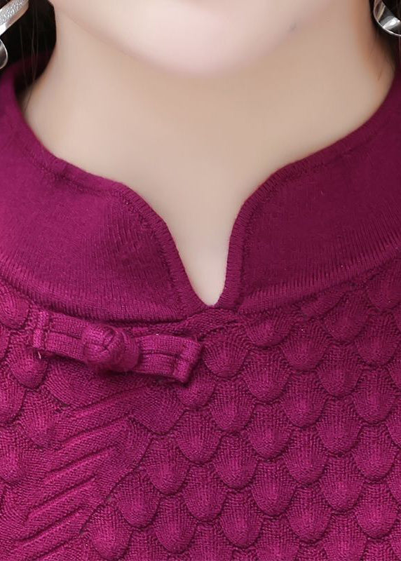 Rose Chinese Button Patchwork Silm Fit Knit Dress Spring