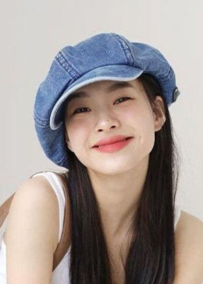 Denim Light Blue Patchwork Cotton Breton Hat
