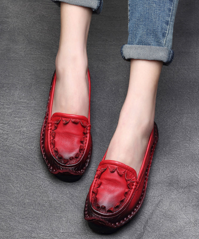 Coffee Handmade Cowhide Leather Flat Shoes