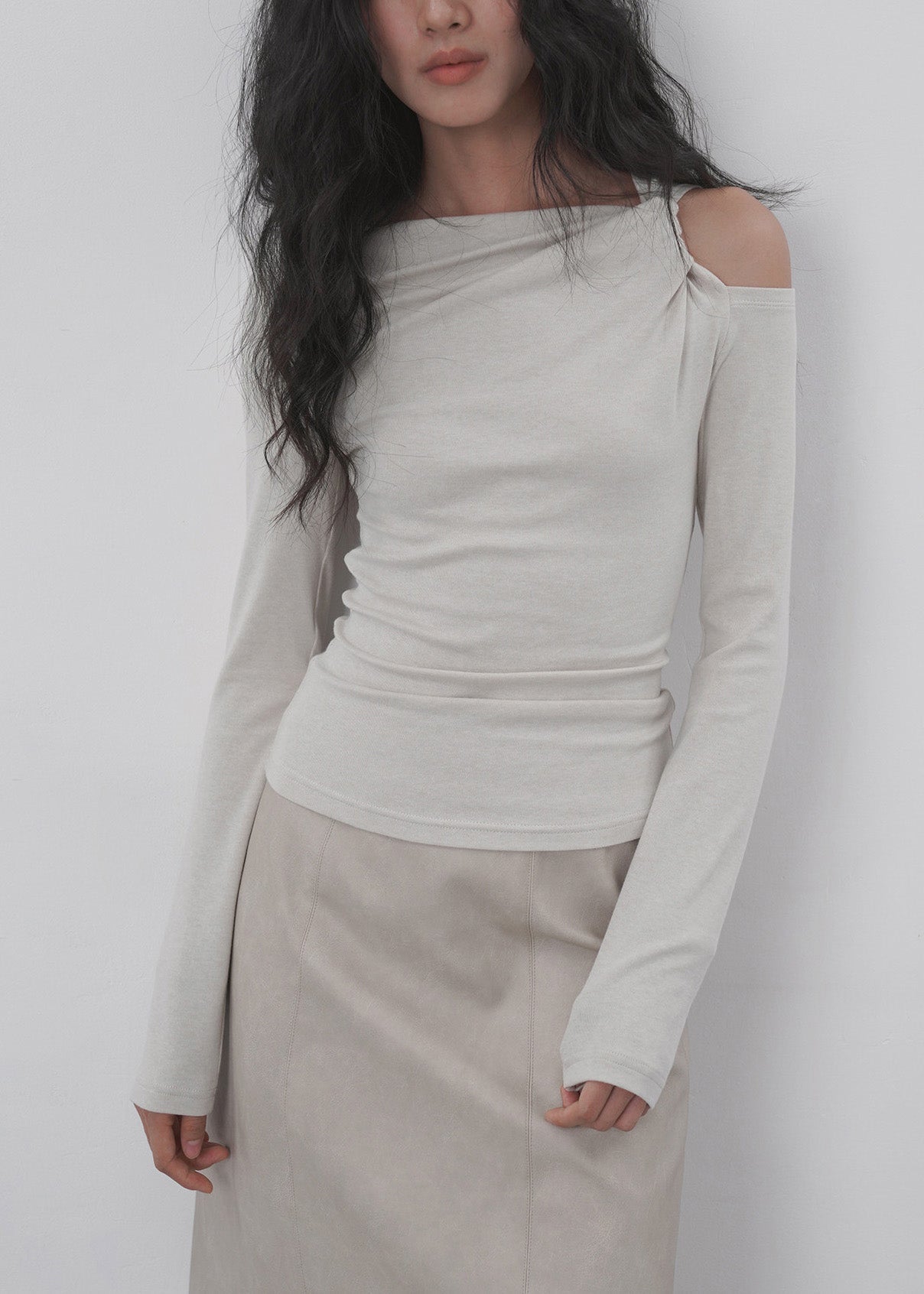 Stylish Apricot Cold Shoulder Patchwork Cotton Top Spring