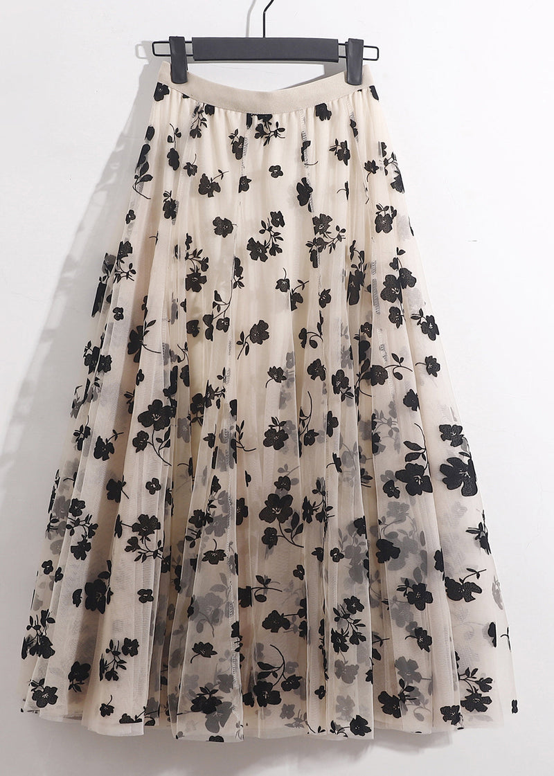 Apricot Wrinkled Loose Tulle Skirts High Waist Spring