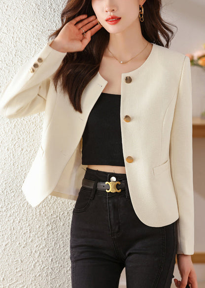 White O-neck Cotton Jackets Spring