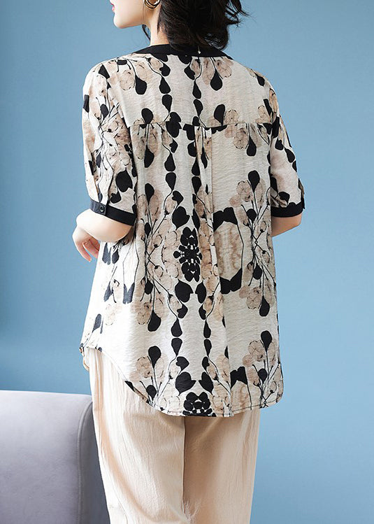 Black V Neck Print Rivet Chiffon Tops Summer