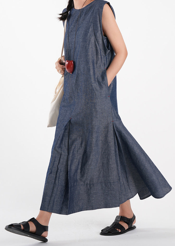 Navy Oversized Cotton Vacation Dresses Sleeveless