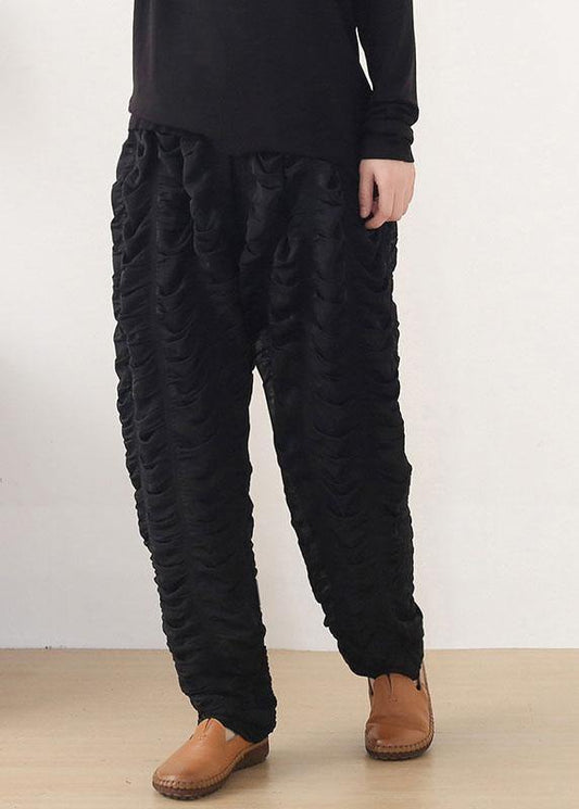 Black Wrinkled Elastic Waist Fall Harem Pants
