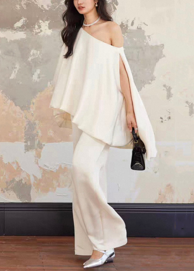 Loose Beige Asymmetrical Cotton Two Piece Set Summer